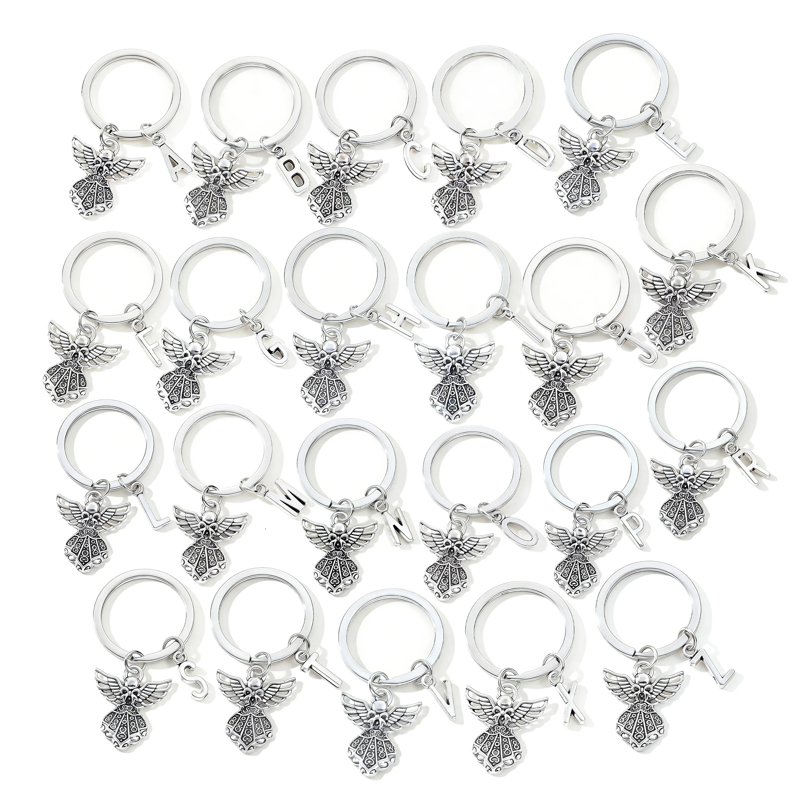 Vintage Angel Initial Letter Alloy Keychain Bag Charms Key Ring For Religious Enthusiasts Handmade Good Gift Jewelry