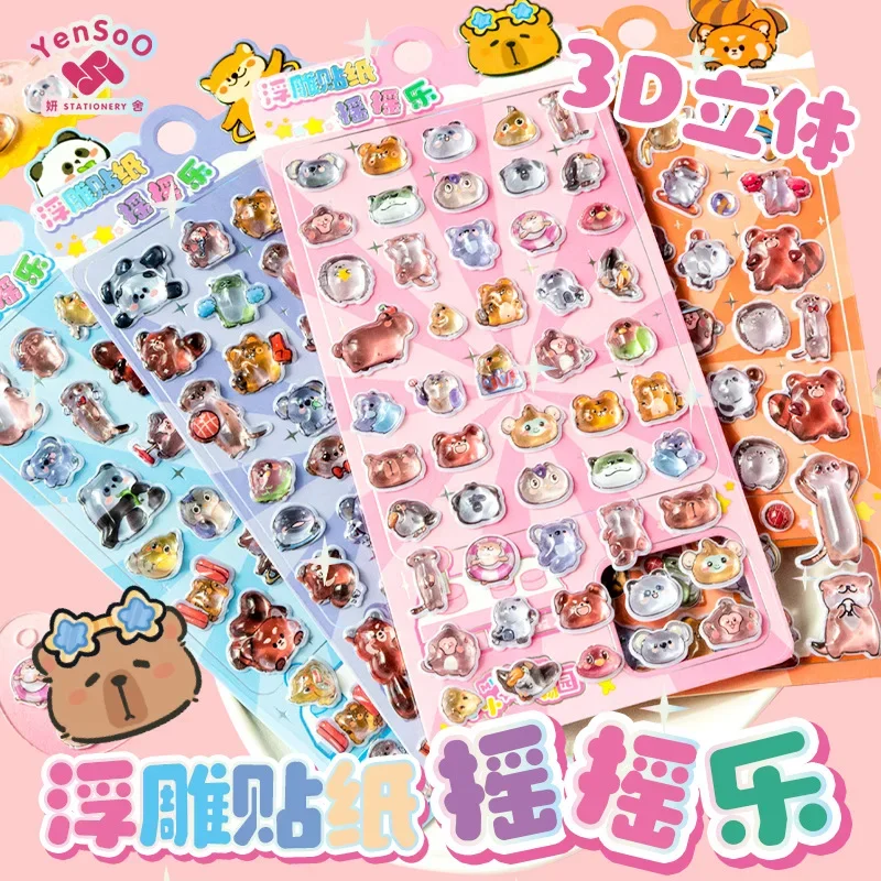 Cute Creative 3D Relief Stickers DIY Diary Stationery Stickers Cute Aesthetic Decoration Stickers Funny Waterproof Sticker
