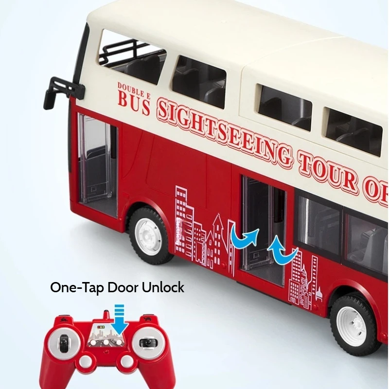 E640 1:12 Remote Control Double Decker Tour Bus Electric City Coach Open Door Model Toy for Kids Boys Birthday Gift