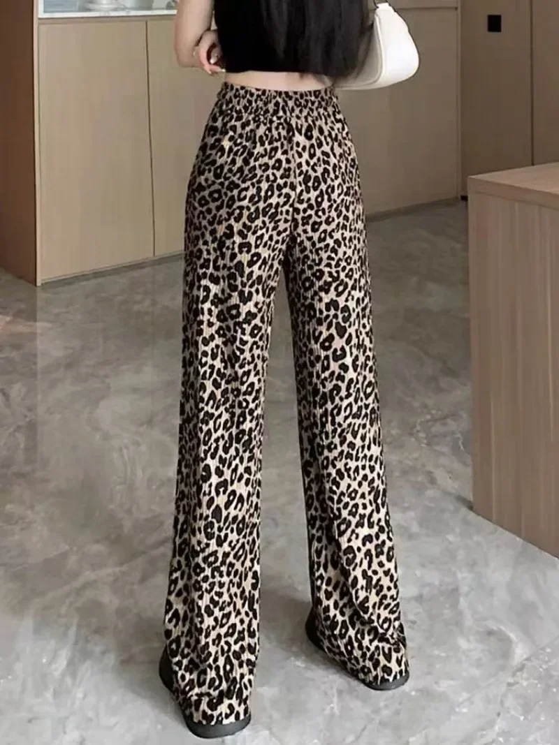 Mulheres casual leopardo impressão tornozelo comprimento calças 2023 cintura alta cordão calça solta jogger moda plus size senhoras calças pop