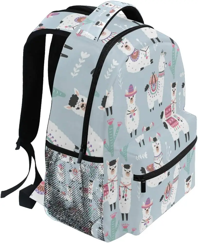 Colorful Alpaca Cactus Backpack, Cartoon Alpacas & Cacti Design, Durable Daily Bag, Perfect for Youth