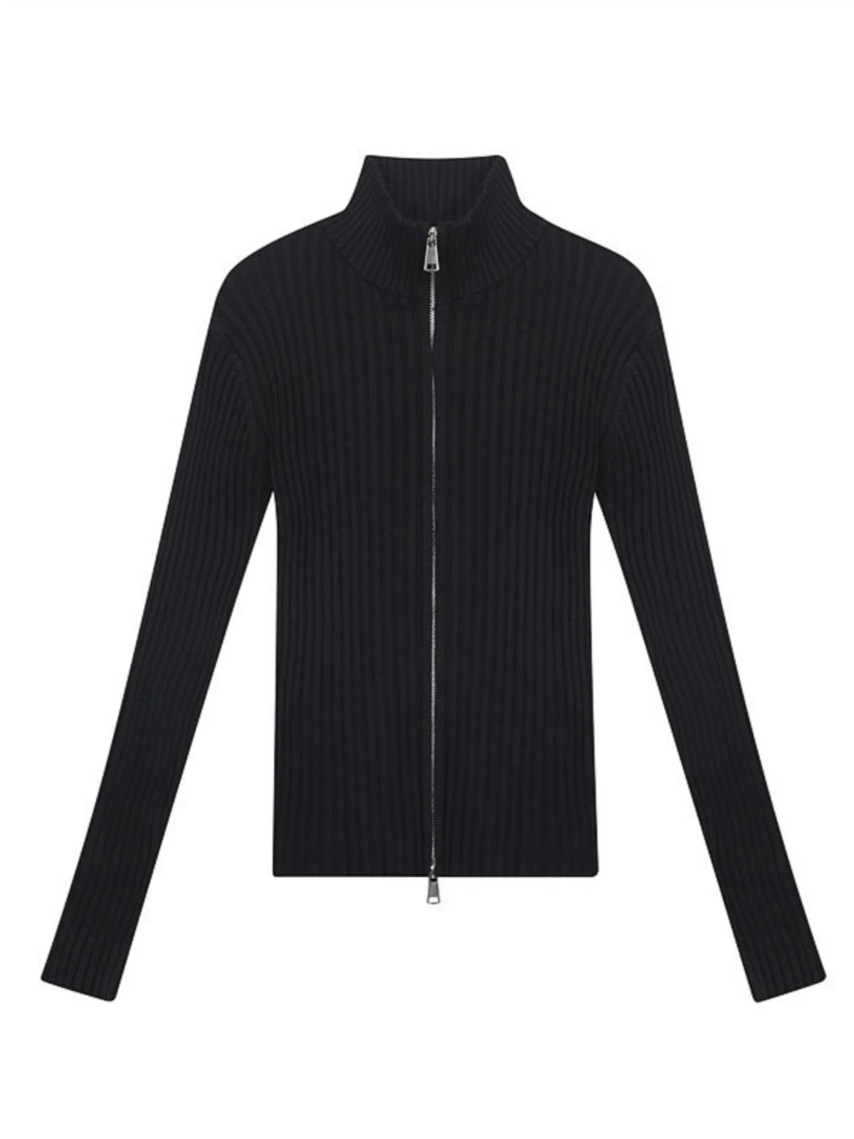 

Вязаный свитер-кардиган с эффектом похудения в американском стиле для модных девушек, на молнии, с высоким воротником, больших размеров, женский, уличный стиль