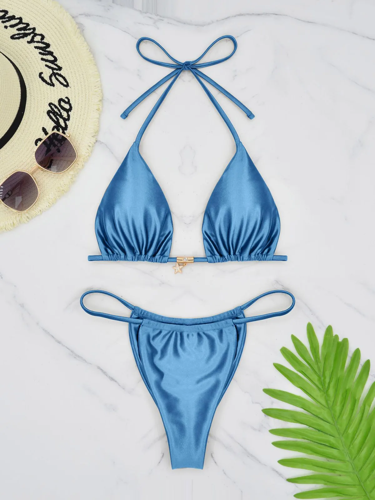 S - XL Neuer, sexy, goldener Bikini mit hohem Beinausschnitt, Damen-Badeanzug, zweiteiliges Bikini-Set, Badebekleidung, Badeanzug, Modell V6192G. – Detail 15