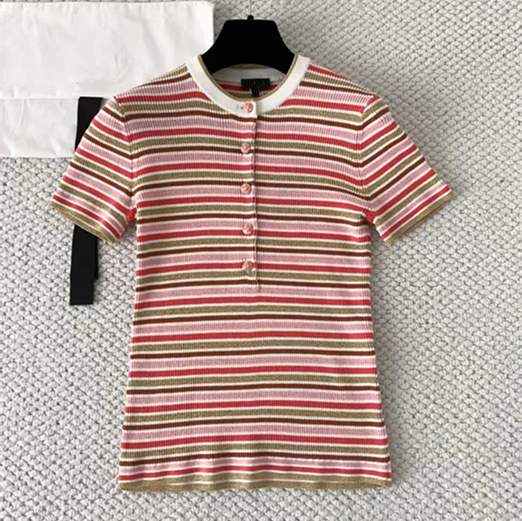 Customized European and American women's clothing for winter 2025  Short-sleeved striped knitted sweater