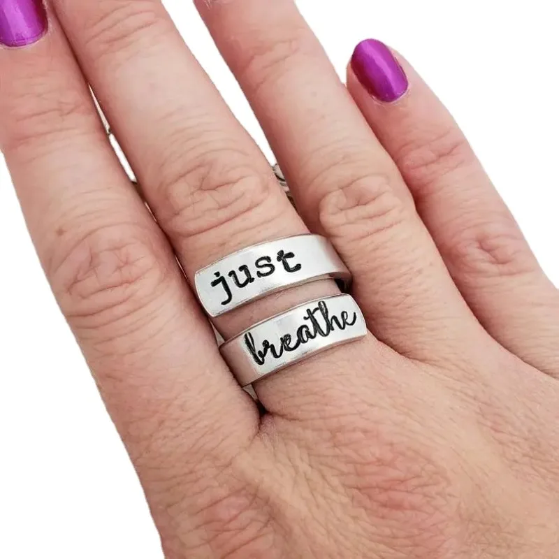 Stainless Steel Just Breathe Rings for Women Inhale Exhale Anxiety Yoga Jewelry Stress Relief Gift Deep Breath Drop Shipping