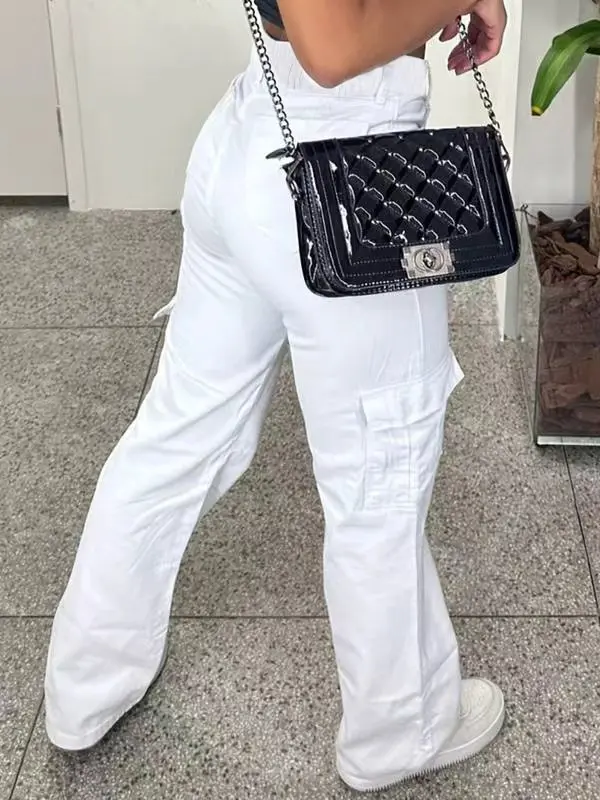 Autumn Winter Overalls Solid Color Casual Fashion Temperament Commuting Style Wide-leg Pants Mid-waist Pocket Button Trousers