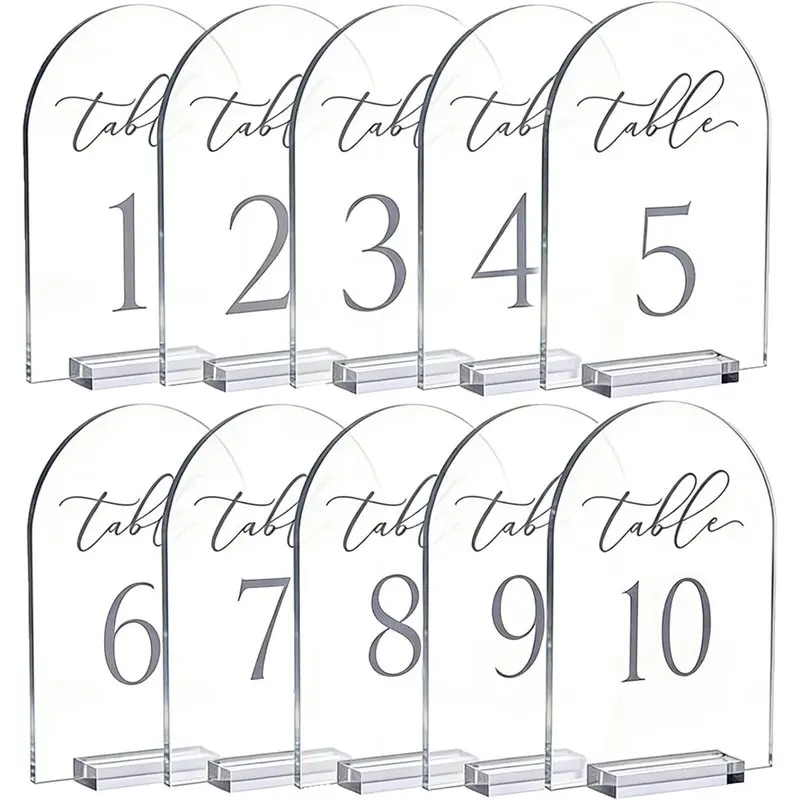 THANKSGIVING DAYArched Acrylic Table Centerpieces Clear 7 X 5 Inch For Wedding, 1-10 Numbered With Stands For Anniversary,Part