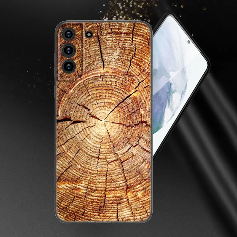 Funda de teléfono de silicona negra de madera Natural para Samsung Galaxy S20 S23 FE S21 S22 S24 Plus Ultra