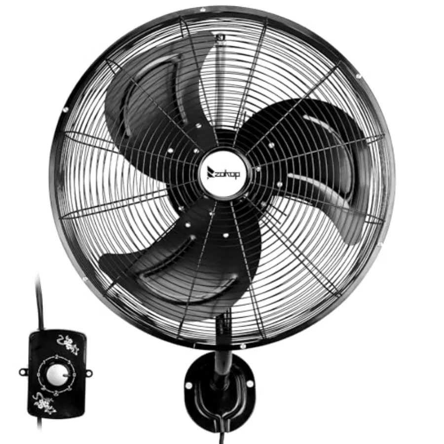 18 inch Wall Mount Oscillating Fan w/Aluminum Blades High Velocity, 3-speed, Max 4592 CFM, Industrial Wall Fan for Indoor, Comm