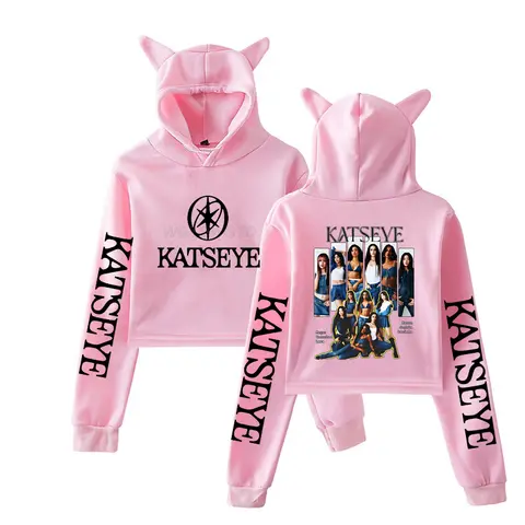 Harajuku Fashion Streetwear Girls Hoodie KATSEYE New Street Style Cat Ear Crop Tops Pullover Girl Vintage Gothic Y2k Sweatshirts