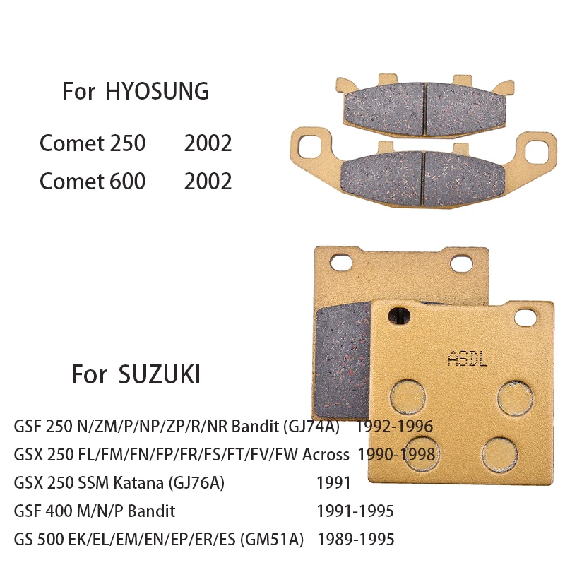 Motorcycle Front Rear Brake Pads Set for SUZUKI GSF GSX GS 250 400 500 GSF250 GSX250 GSF400 GS500 for HYOSUNG Comet 250 600
