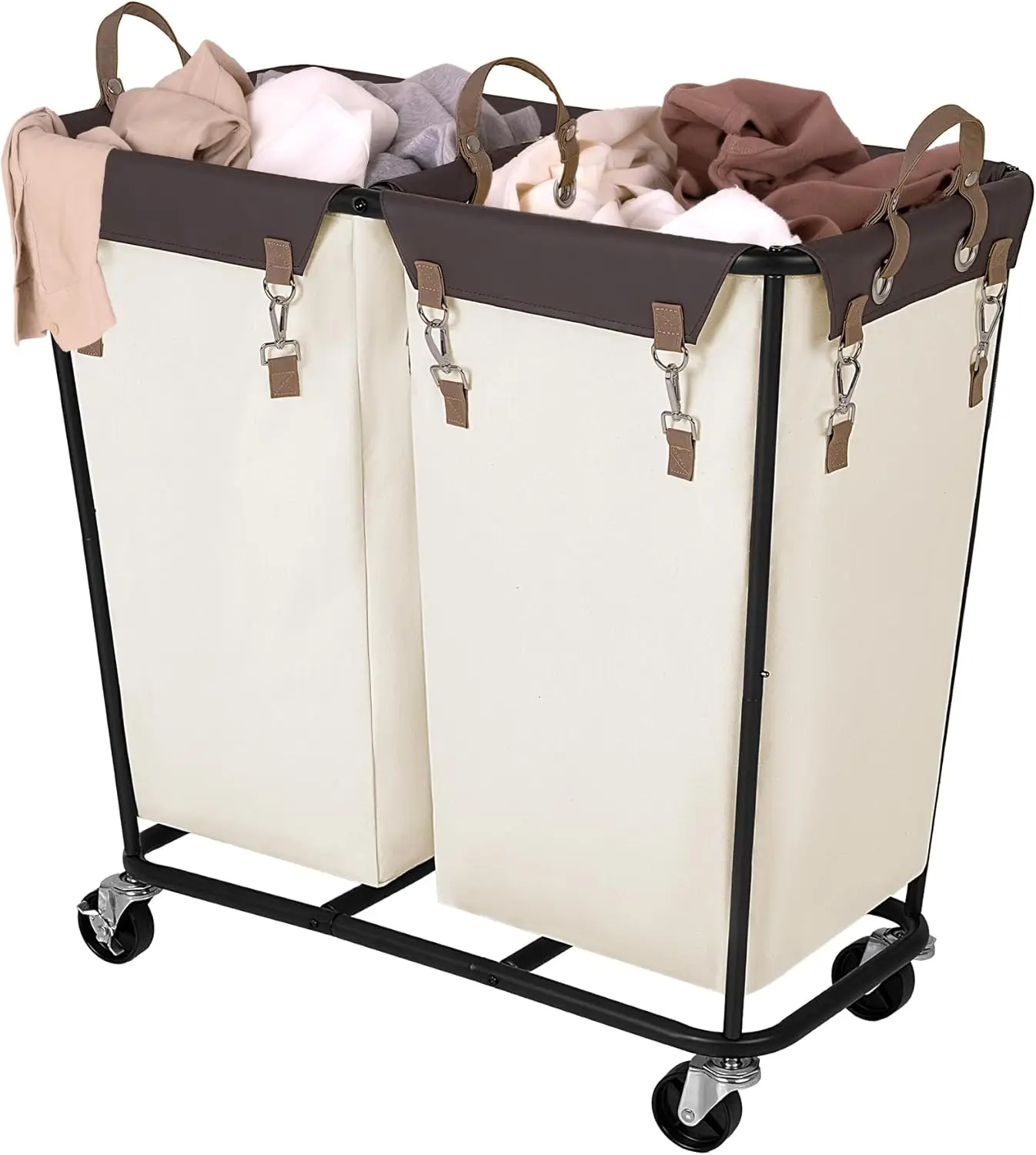 

Large 280L Laundry Hamper with Wheels, 2-Section Clothes Sorter Cart for Home and Hotel Use, Beige