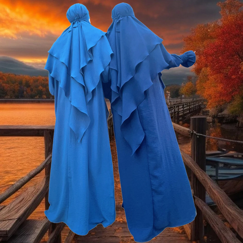 

Khimar Abayas Muslim Women Two Pieces Set Eid Djellaba Prayer Garment Islamic Traditional Clothing Hijab Dress Kebaya Jalabiya