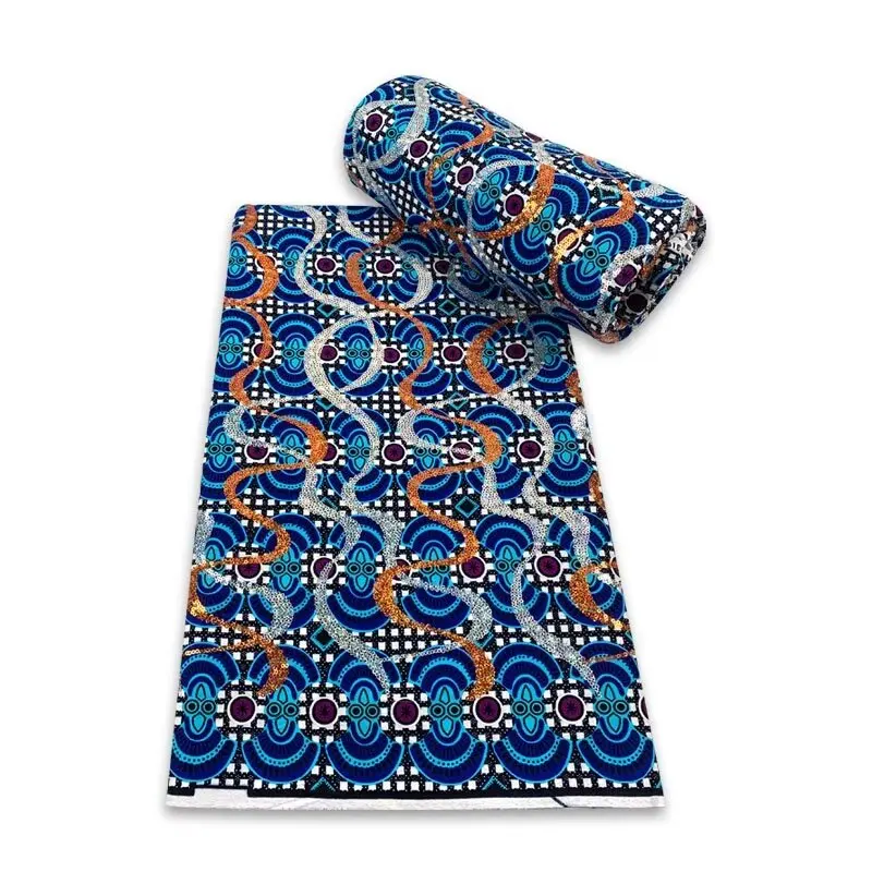 Tela con estampado de cera de Ankara nigeriana, 100% algodón, bordado completo, bloque de lentejuelas, tela de vestido africano para fiesta F 8-12