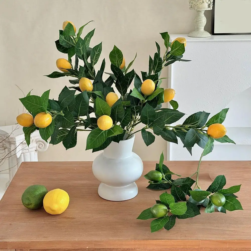 Artificial Lemons Tree Branches Faux Greenery Stems with Lifelike Lemon Fruits Realistic Fake Lemon Plants for Home Kitchen Tabl