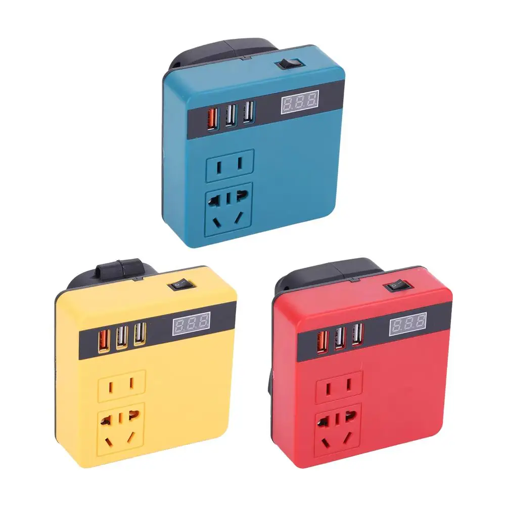 300W Power Inverter DC 18V-21V To AC 220V Lithium Battery Inverter with Dual USB,1 QC 3.0 for DeWalt / Makita / Milwaukee