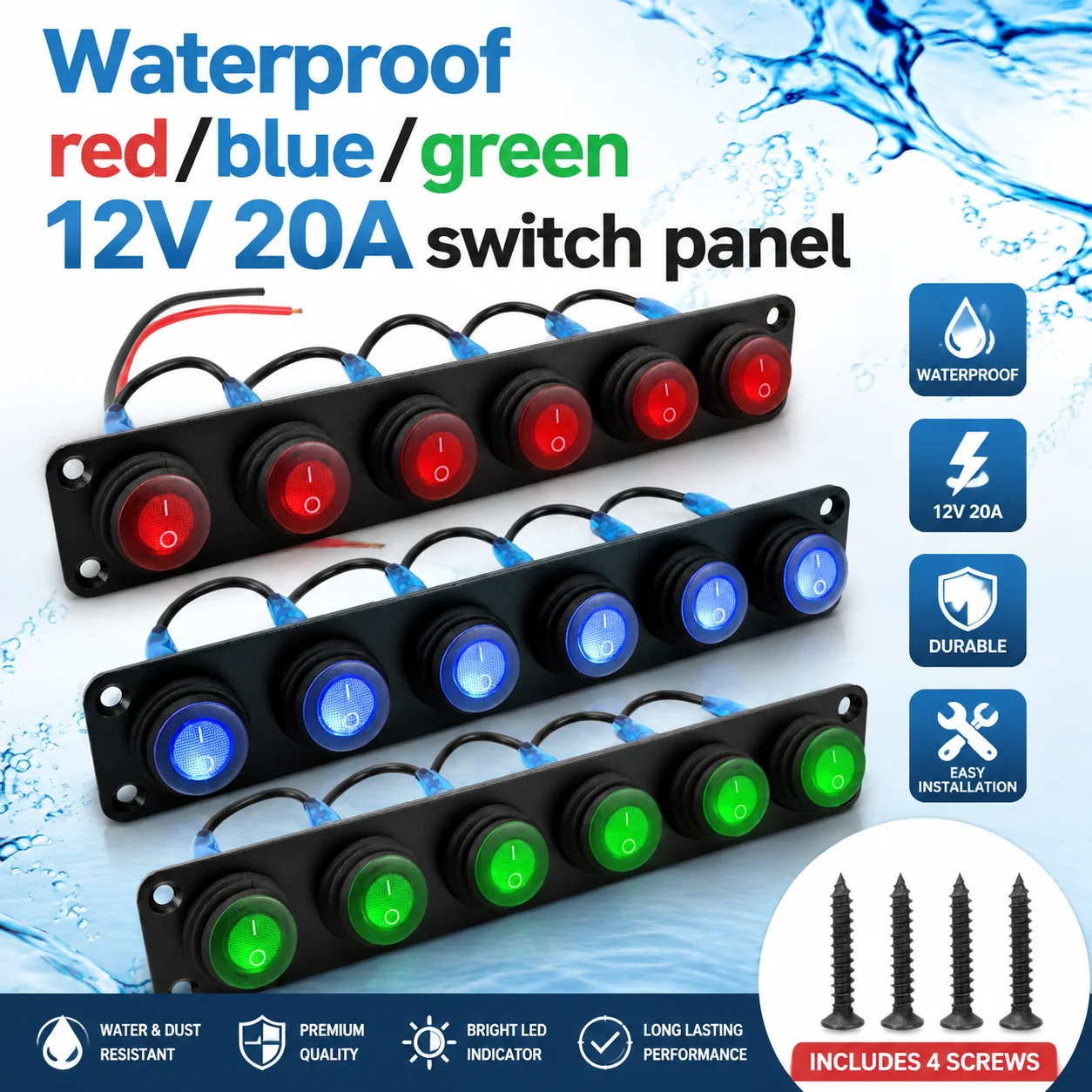 Red/Blue/Green 12V 20A Cat Eye Circular LED Switch Panel, Suitable for Car, RV, Yacht Modification, Etc
