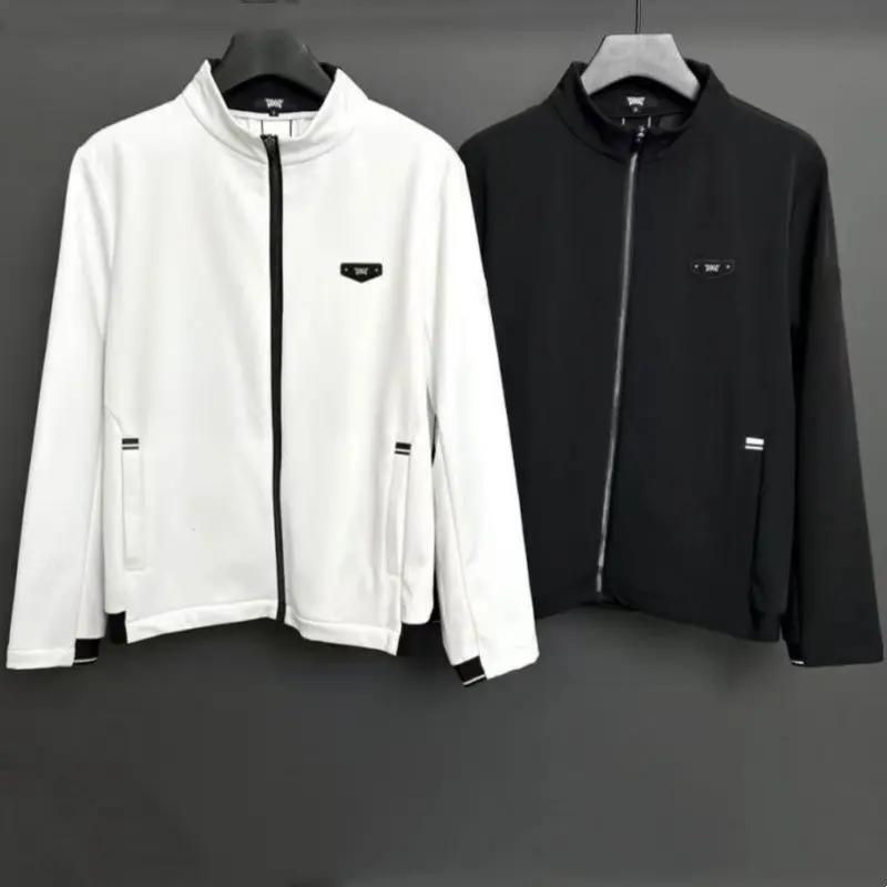 

Men's Long-Sleeve Fleece-Lined Windbreaker for Fall/Winter Golf Wear Windproof and Warm Sports Jacket Tailored-Fit Top