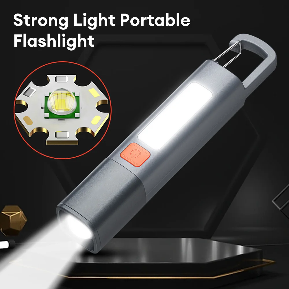 Portable Mini Strong Light Flashlights COB Side Light Telescopic Zoom USB Rechargeable KeyChain Work Light Outdoor Camping Torch