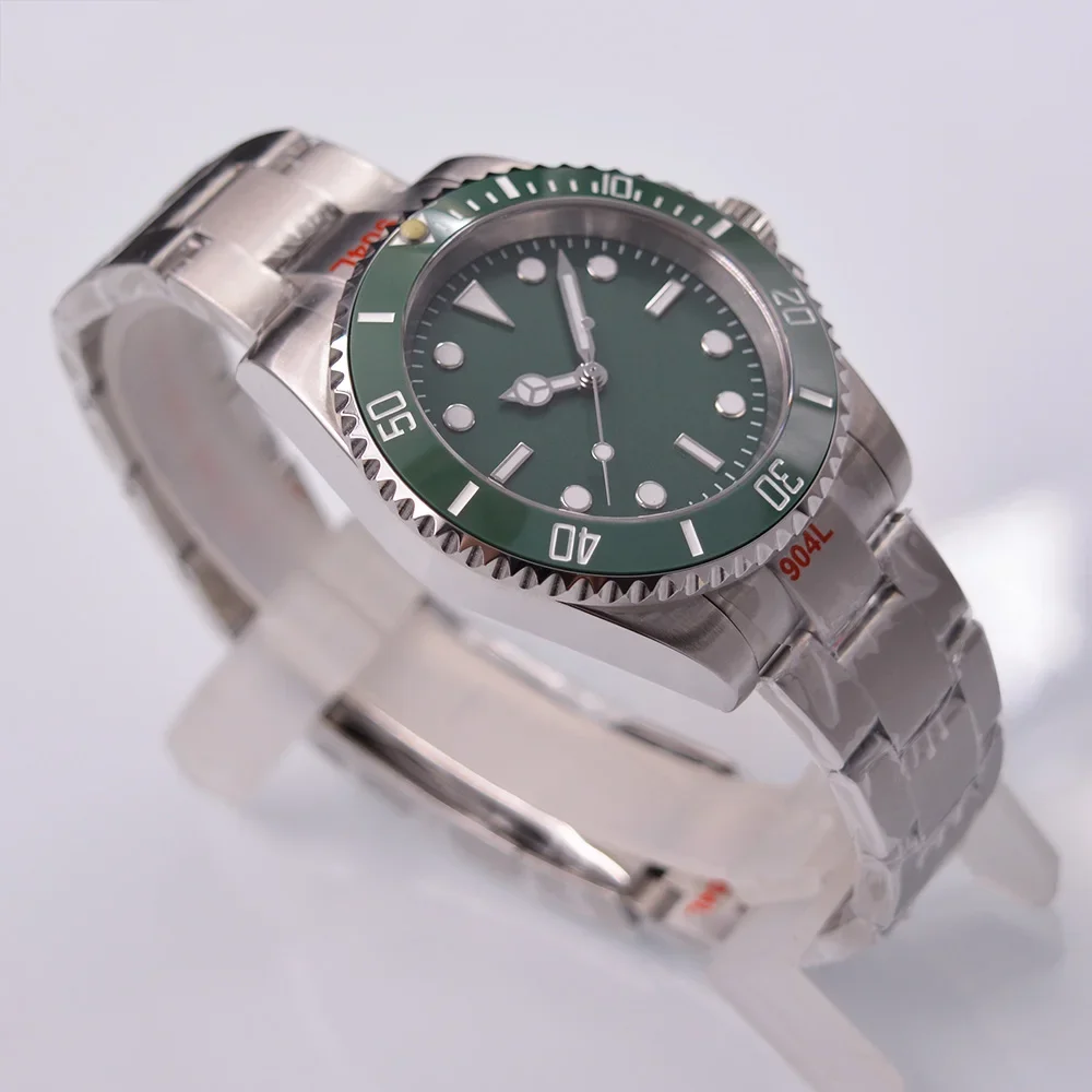 40mm NH35 Miyota 8215 Automatic Movement No Logo Watch Green Dial Man's Watch Custom Logo Watch Sapphire Glass Ceramic Bezel