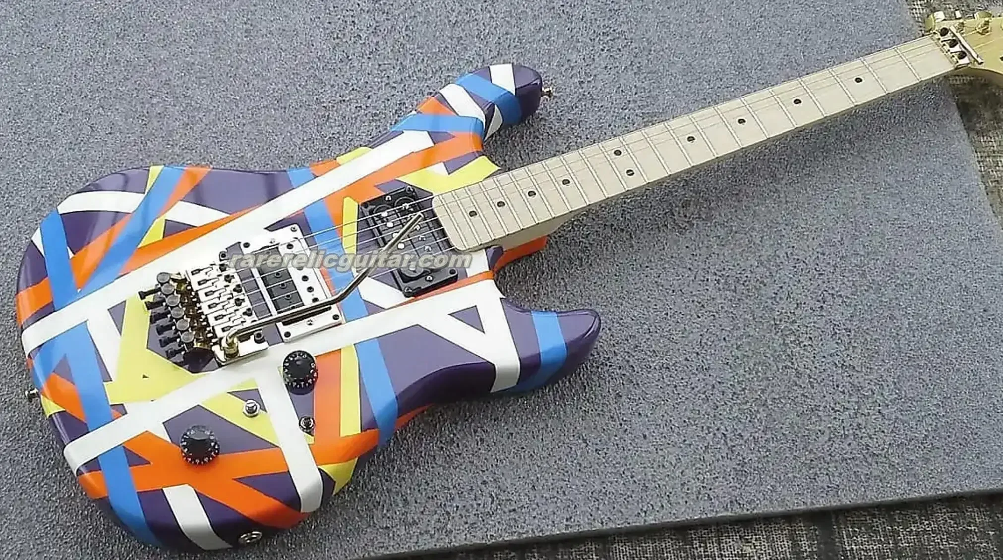 Edward Van Halen White Black Red Blue Yellow Stripes Electric Guitar Gold Hardware China EMG Pickup Floyd Rose Tremolo Bridge