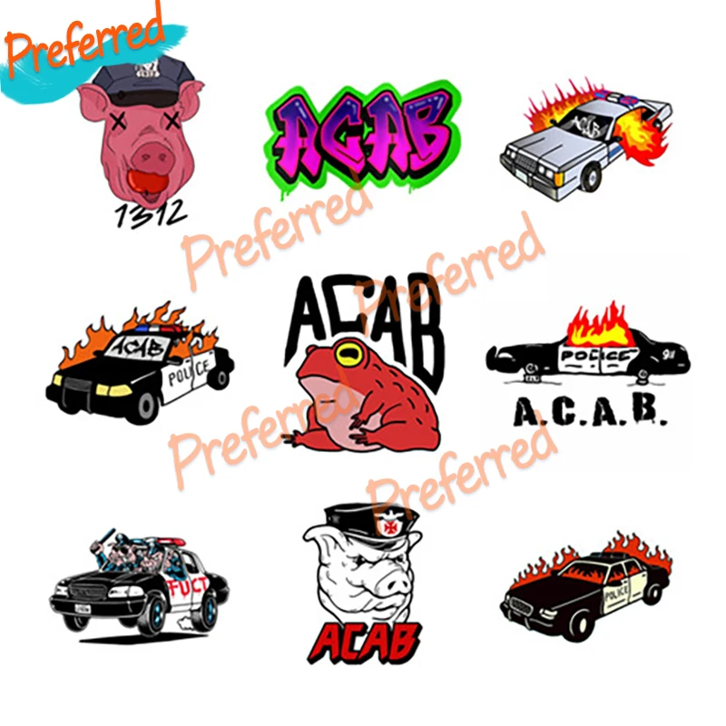 Personality Decal Burning Police ACAB Car Sticker Vinyl Car Wrap Cartoon Window Waterproof Motorcycle Helmet Trunk Decal