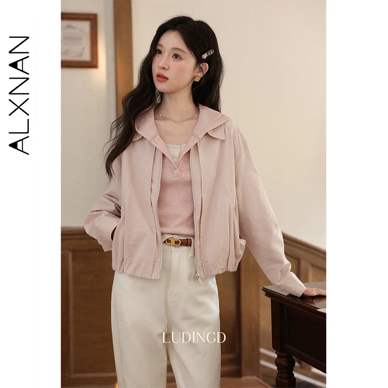 

ALXNAN розовая короткая куртка 2200, осенняя офисная женская мода, хлопковые женские пальто, элегантная повседневная верхняя одежда свободного покроя, женская L56722