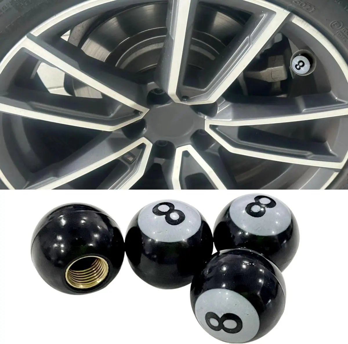 

4PCS Pool 8 Ball Style Tire Valve Stem Caps Universal Copper Core Dustproof Tire Valve Stem Covers for Cars, SUV, Trucks, Bikes