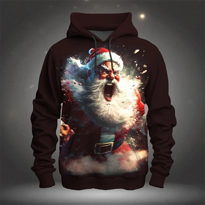 Rock Santa Claus Hoodie Men's Clothing Long Sleeves Pullover Sweatshirt 3D Printed Funny Design Fashion 2024 Autumn Sweatshirts