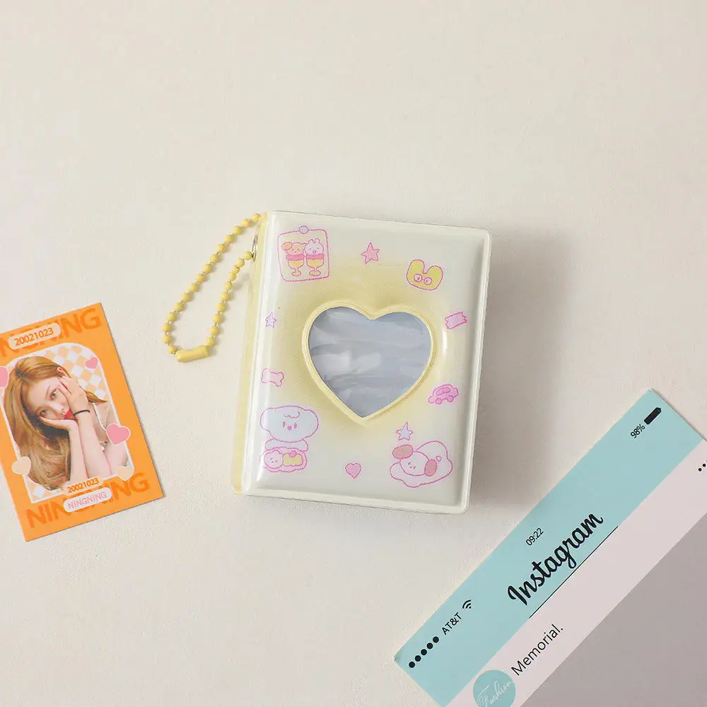 Cartoon 2-inch Mini Photo Album Girl Heart Hollow Photo Sticker Storage Book Key Chain Girl Love Hanger Card Booklet Key Ring