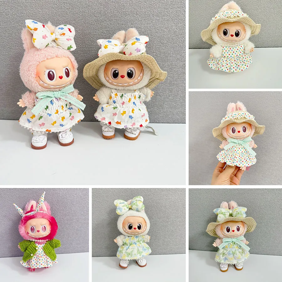 

Clothing Only】Sitting Party Labu Labu Clothing Fresh Skirt Straw Hat Set 1, 2, 3 Generation LABUBU Costume