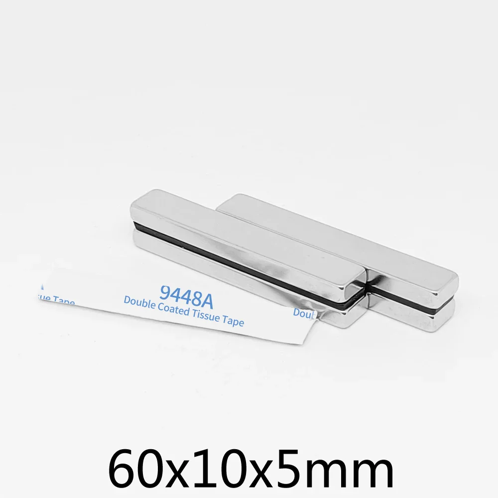 60x10x5mm Rare Earth Neodymium Magnet With 3M Self - Adhesive 60*10*5 Thick Block Permanent NdFeB Magnet 60x10x5