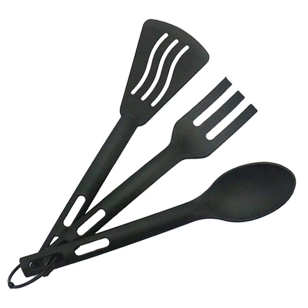 

3 set Children Nylon Kitchenware Black Mini Spoon Fork Shovel Set Portable Camping Travel Tableware Lightweight Compact Outdoor