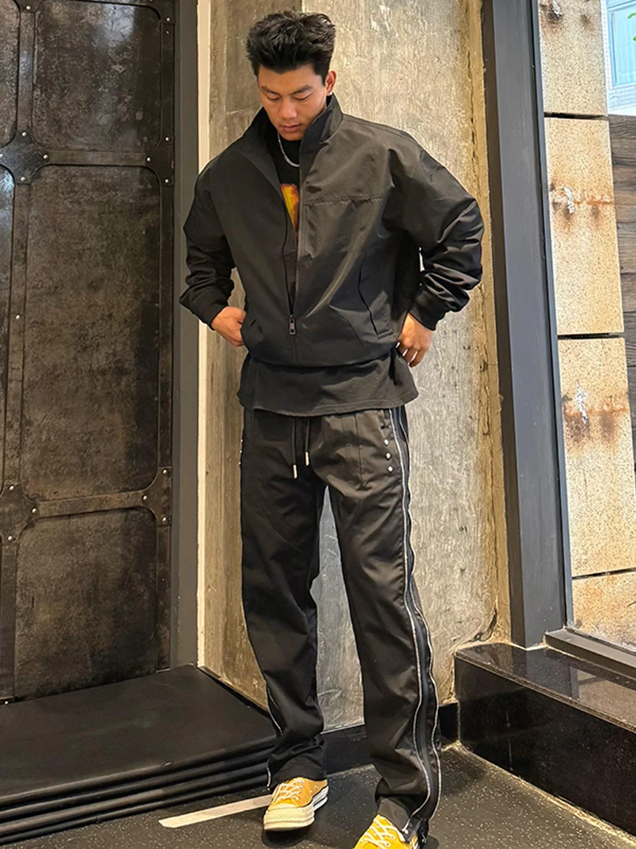 Black Short  Jacket Men's Spring American Outdoor Three-proof Fleece Hard Man Stand Collar Coat Youth Trendy Zipper