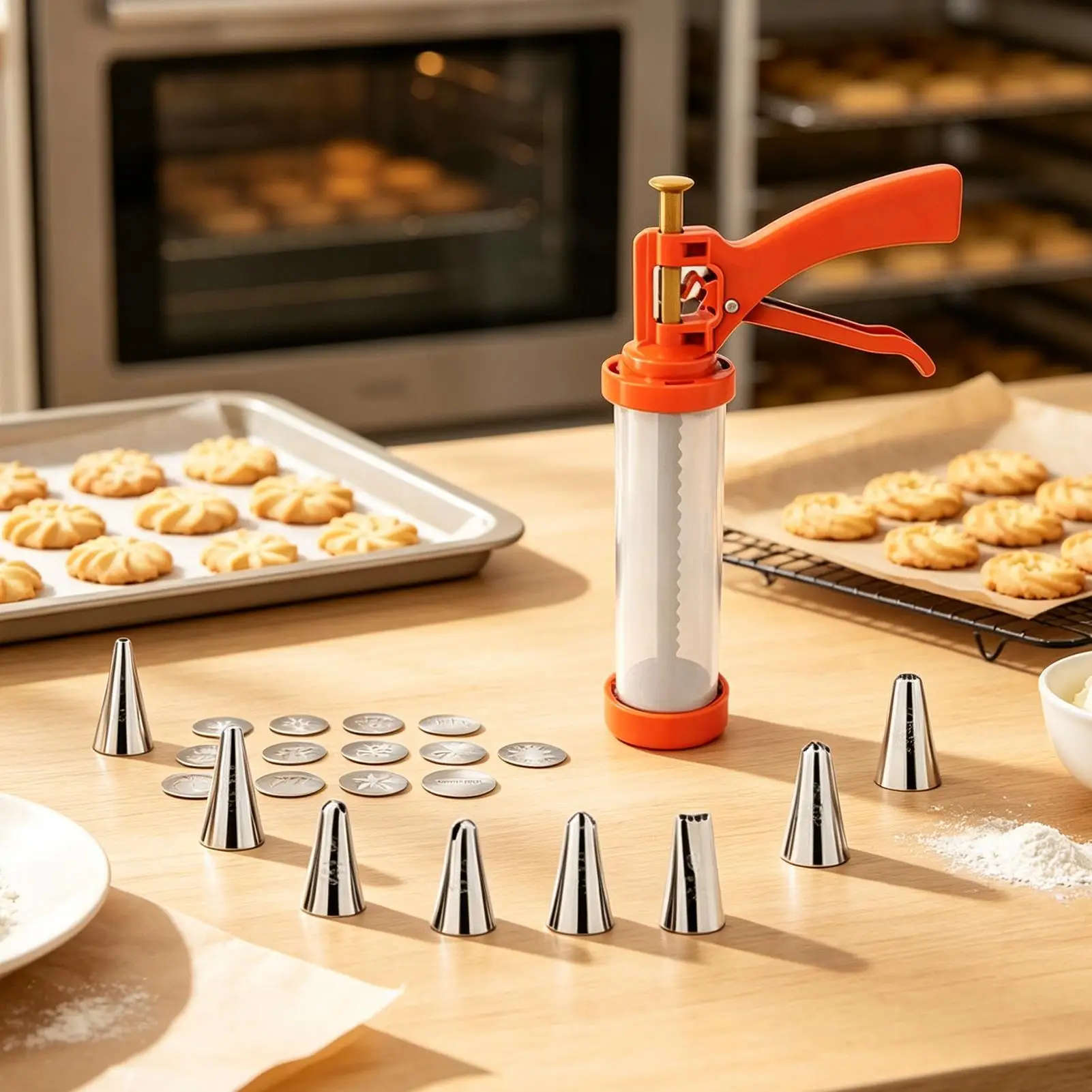 ​Cookie Press Gun Stainless Steel Cream Mounted Flower Gun Cookie Decorating Tool Baking Tool Squeezing Biscuits Machine