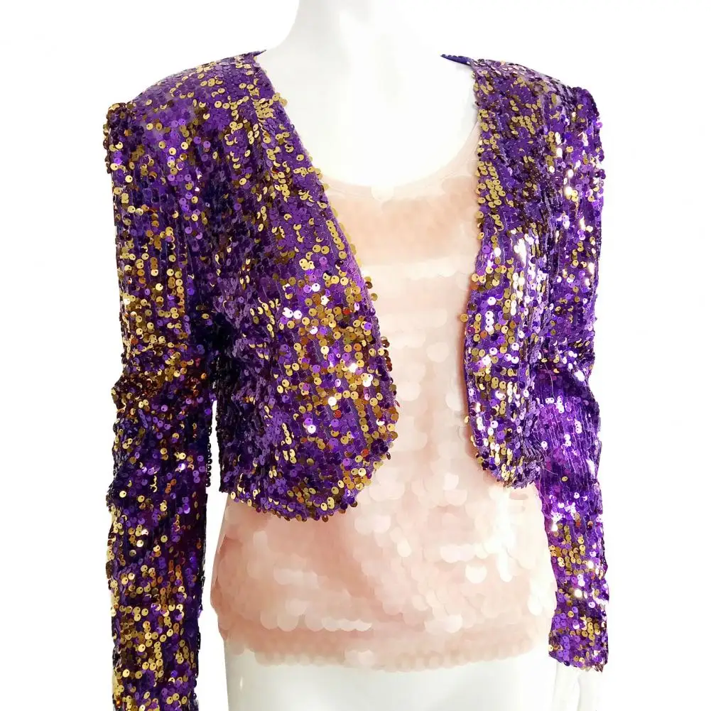 Super Soft Stylish Glitter Short Style Jacket Outwear Spring Autumn Female Jacket Sequins for Daily Wear