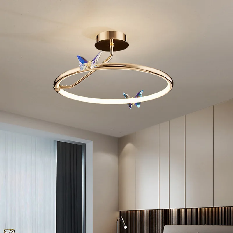 Nowoczesna wspaniała lampa sufitowa z pierścieniem Magic Butterfly Lampa sufitowa Hotelowy sklep odzieżowy Biuro Restauracja Sypialnia Złoty żyrandol