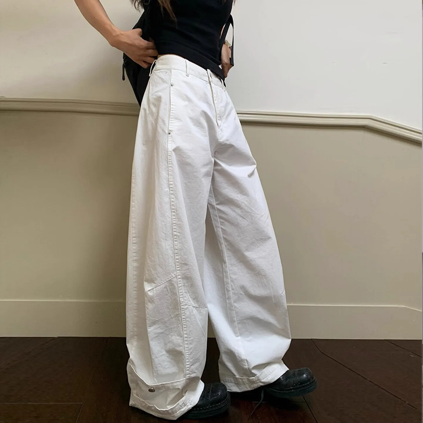 Celana Wanita Hip Hop Musim Dingin Berbahan Plush untuk di Rumah, Nyaman dengan Ikat Pinggang Tebal, Berlapis, Berpanel, dengan Pita dan Ikat Pinggang, Gaya Streetwear