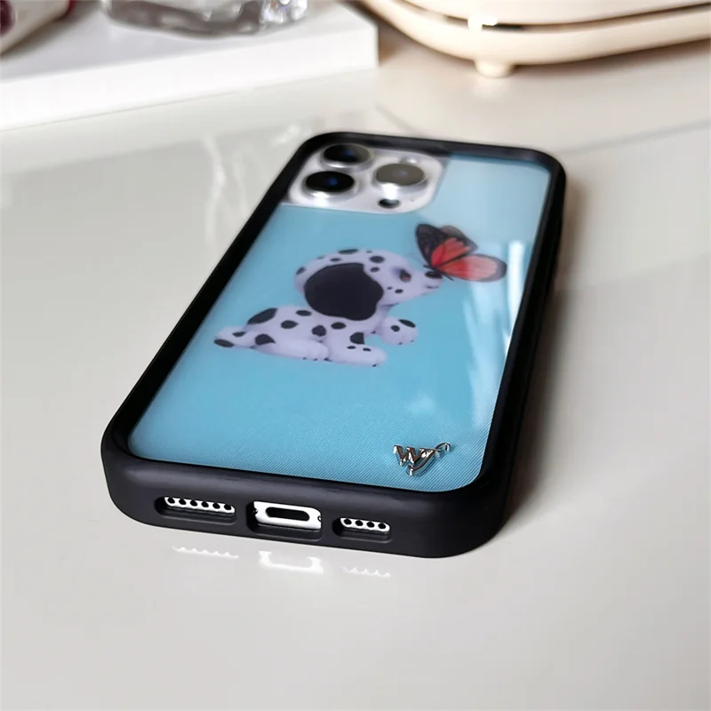 Wildflower 3D WF Metal Logo Anime Phone Case for iPhone 17 16 15 14 13 12 Pro Max Plus Lovely Dog Deer Camouflage Back Cover