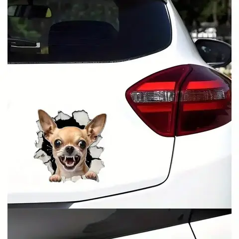 Chihuahua Break the Wall Car Bumper Window Stickers For Truck Van, Waterproof Car Decals, Vinyl Material Decorative Accessories