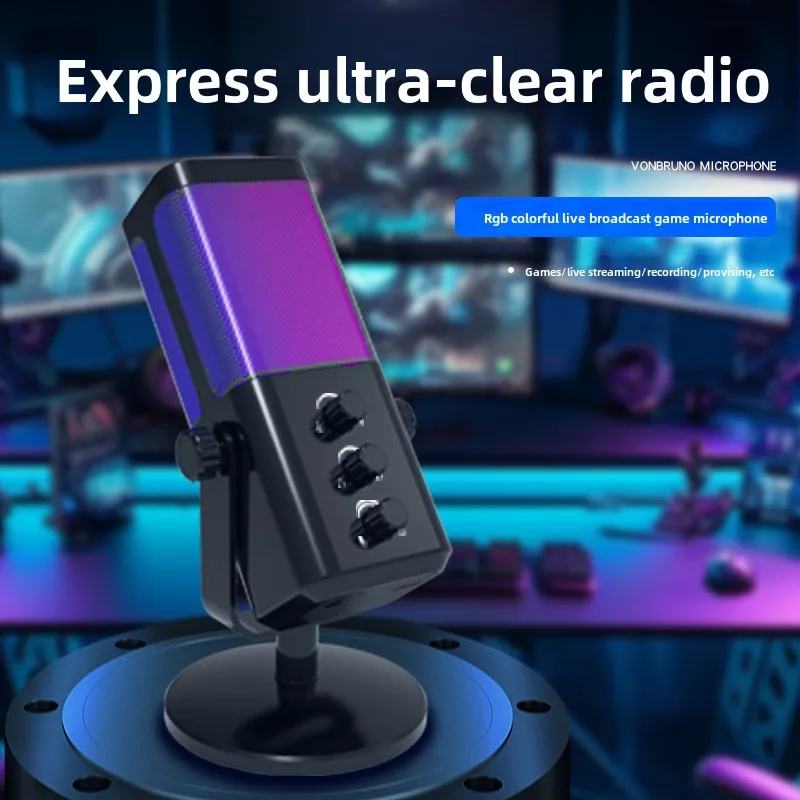 USB Dynamic Condenser Microphone Kit with RGB Clear Sound Quality for PC Mobile Phone Live Broadcast Game Competition Recording