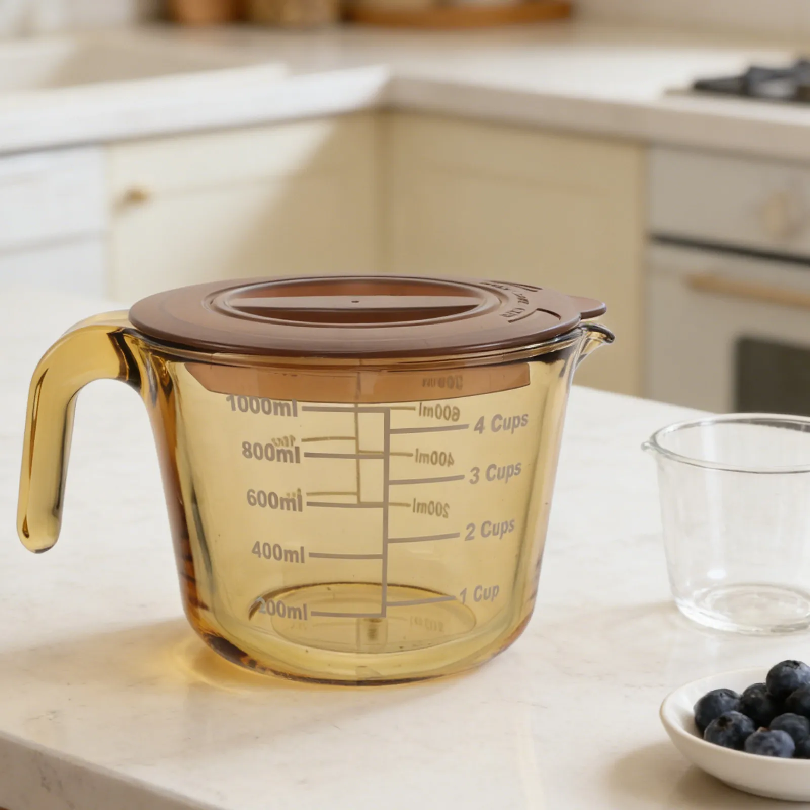 Glass Heat Resistant Measuring Cup Lid Spout 1000Ml Baking Cooking Multi-Purpose Liquid Measuring Cup Accurate Graduated Scale