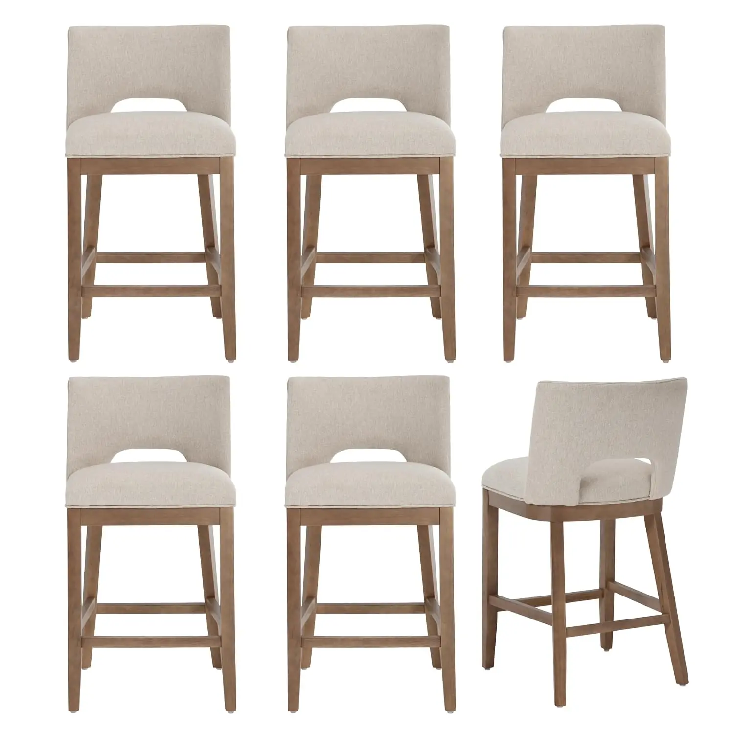 Armless Padded Bar Stools Set of 6 with Back Linen Fabric for Kitchen Counter & Bar Island 26