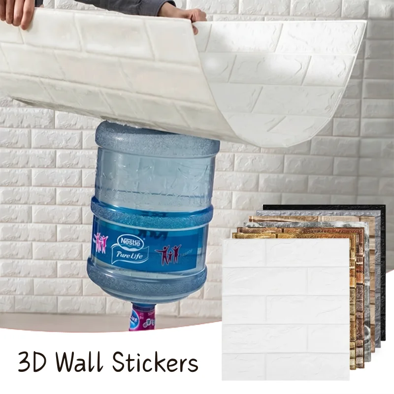 10pcs 3D Soft Foam Brick Wall Sticker 38.5x35cm Self Adhesive Waterproof Stain Resistant Wallpaper Living Room Bedroom Kitchen