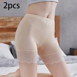 2pcs Women Modal Safety Pants Prevent Light Leakage Shorts High Waist Panties Stretch Underware Lace Safety Short Pants