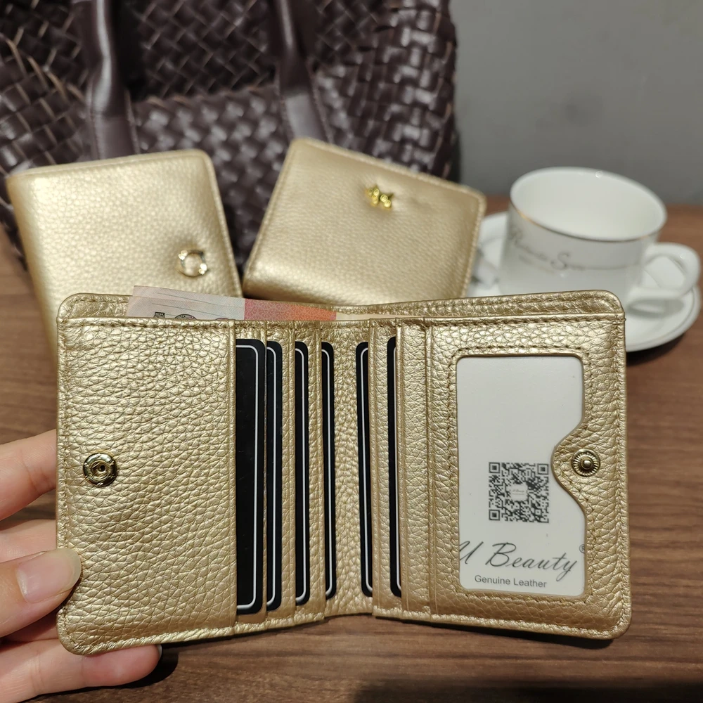 Portefeuille de Luxe en Cuir de Vache Laminé pour Femme, Porte-Cartes de Crédit, d\'Identité, Animal, Cerf, Chat, Chien, Bouton Cœur