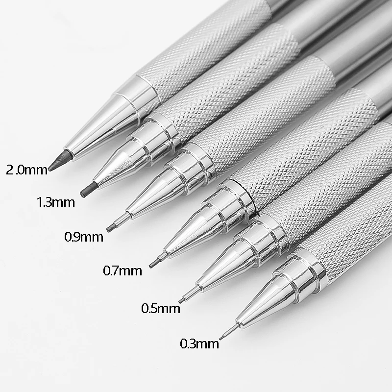 Druckbleistift aus Metall, 0,3 0,5 0,7 0,9 1,3 2,0 mm, Zeichnung, automatisches 2B/HB-Bleistiftset mit Minen, Büro, Schule, Schreiben, Kunst, Skizze – Detail 1