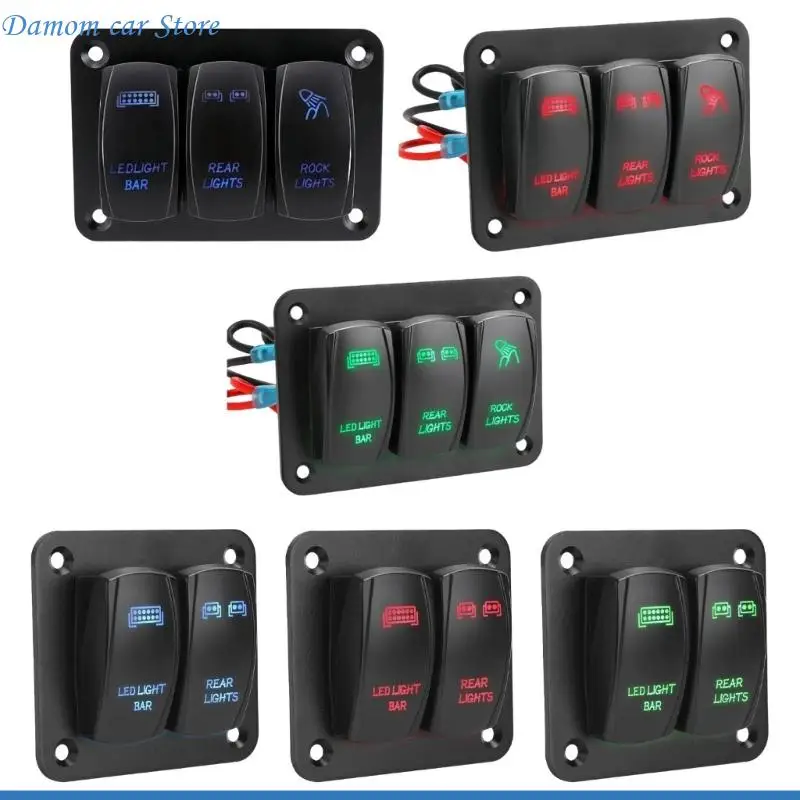 A2UC ABS Construction 2/3 Gang Rocker Switches For Automotive Marine Use 12V 24V LED Light Control Toggle Switches Control Panel