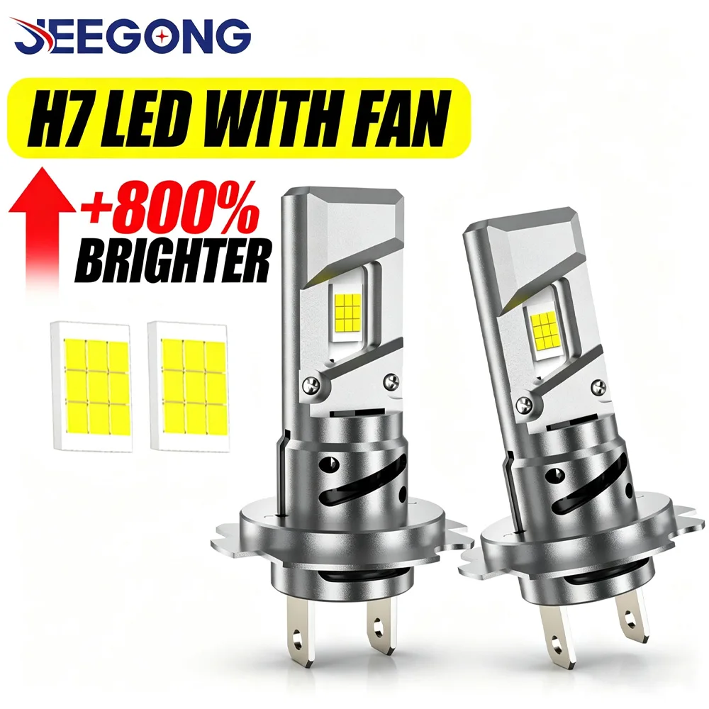 H7 LED Turbo Light Bulbs 800% Brightness CANBUS With Fan Ampoule H7 Headlight 1:1 Halogen Bulb Design Plug And Play Bulbs 2Pcs