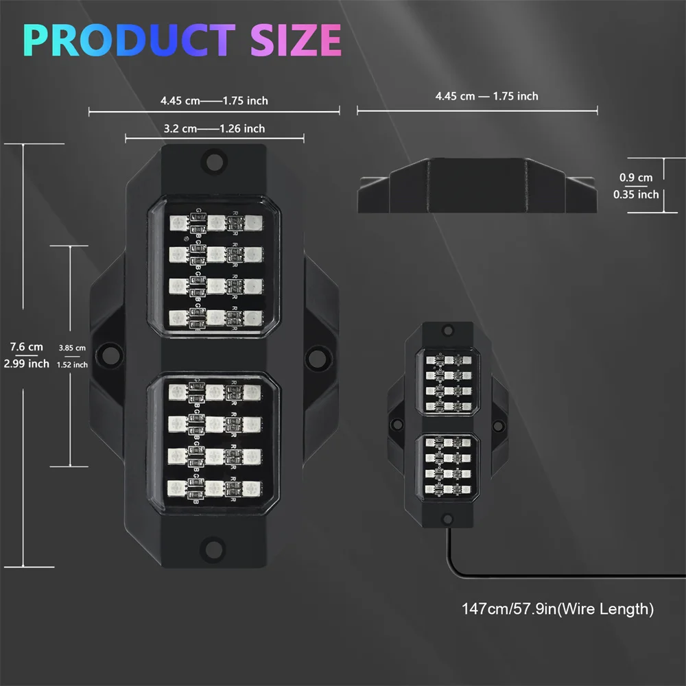 ضوء سفلي للسيارة مع تحكم بالتطبيق ، مصباح روك LED RGB ، أضواء الغلاف الجوي ، إضاءة محيط الشاسيه ، 4 في 1 ، أحدث إصدار